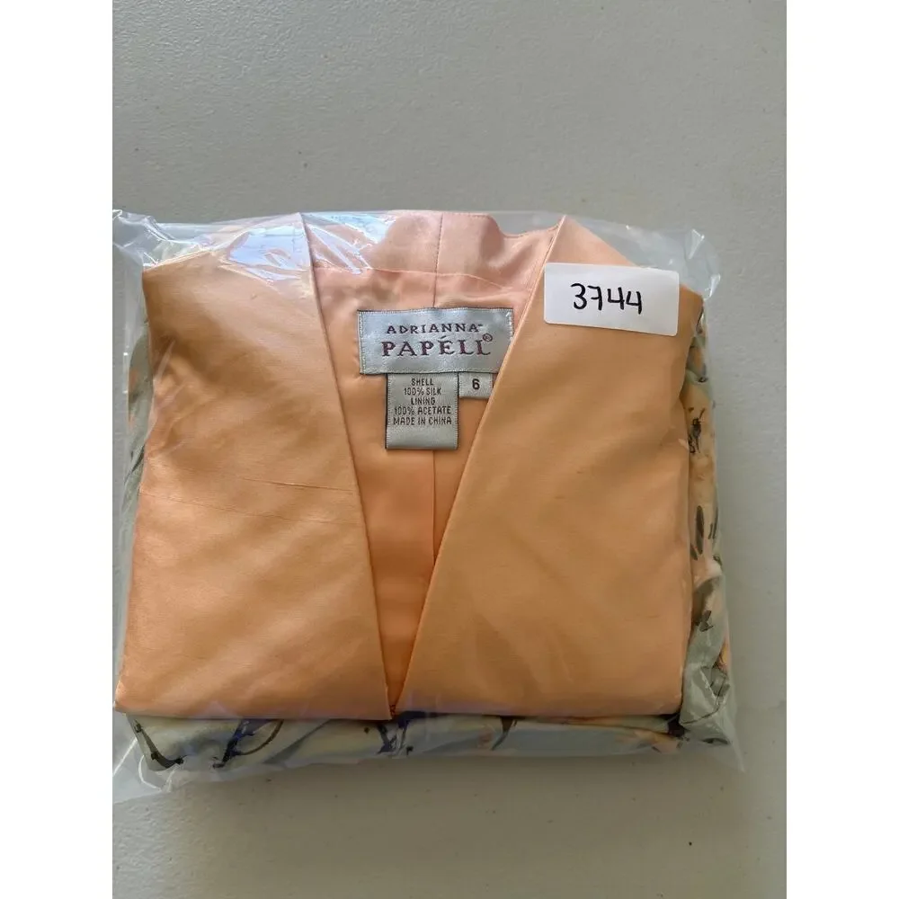 Adrianna Papell Pant Suit Women's Size 6‎ Peach Silk Floral Bead Asian Inspired